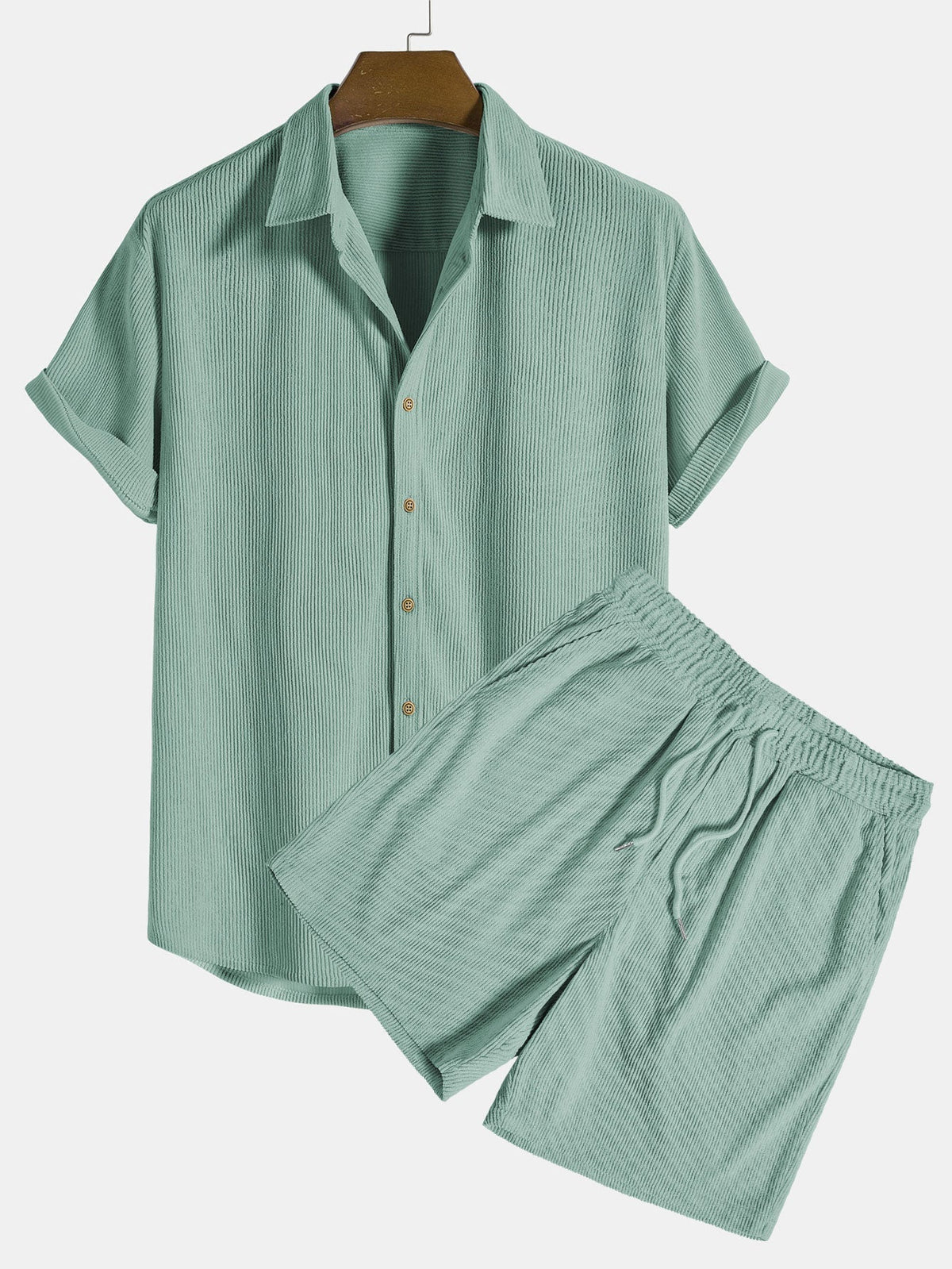 Conjunto masculino de verão manga curta com calças coordenadas, tecido respirável regular fit