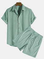 Conjunto feminino 2 peças camisa manga curta e calça casual coordenado