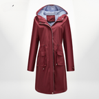 Casaco anorak feminino com capuz comprimento médio silhueta linha A