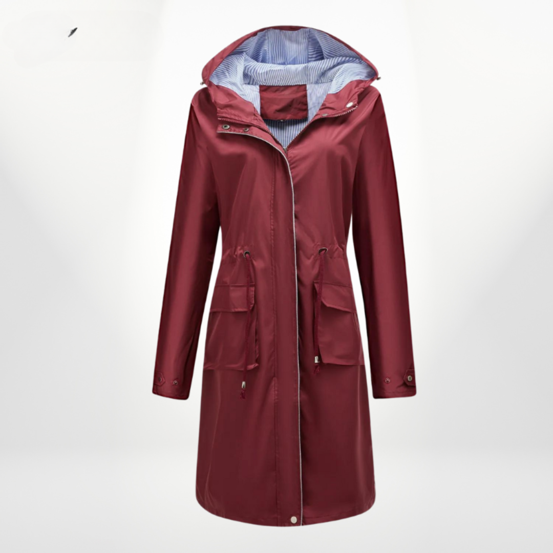 Casaco anorak feminino com capuz comprimento médio silhueta linha A