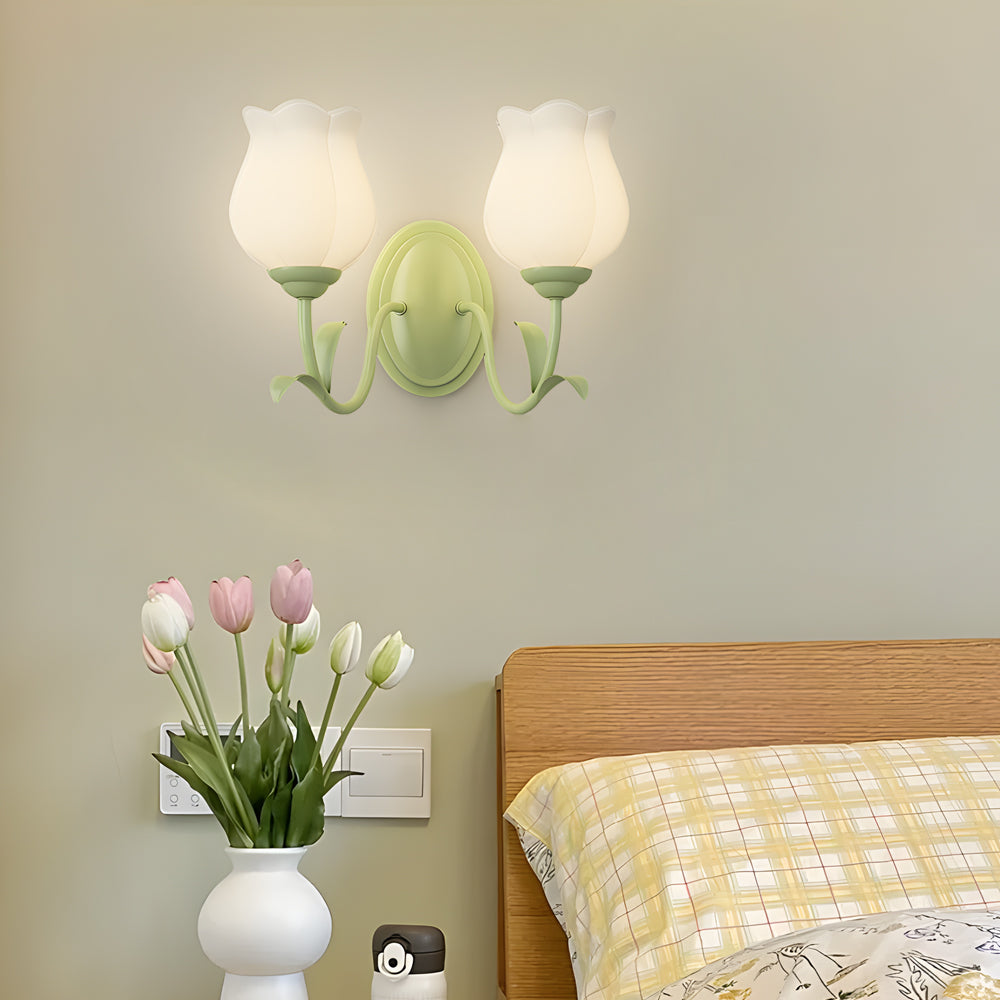 Candeeiro de parede em vidro design floral verde com 3 níveis de luz, moderno e elegante