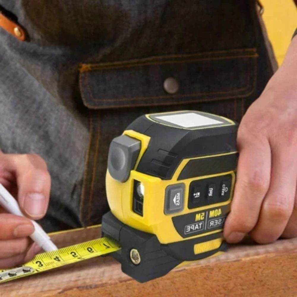 Fita métrica laser 3 em 1 infravermelha com visor LCD retroiluminado, amarelo e azul