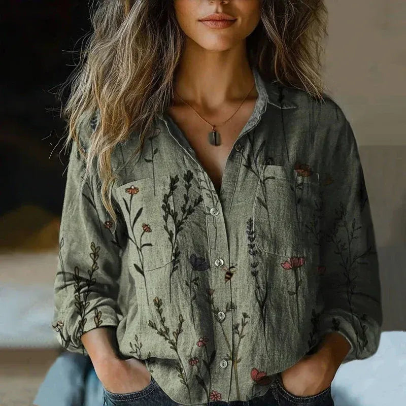 Blusa feminina estampada manga longa corte amplo