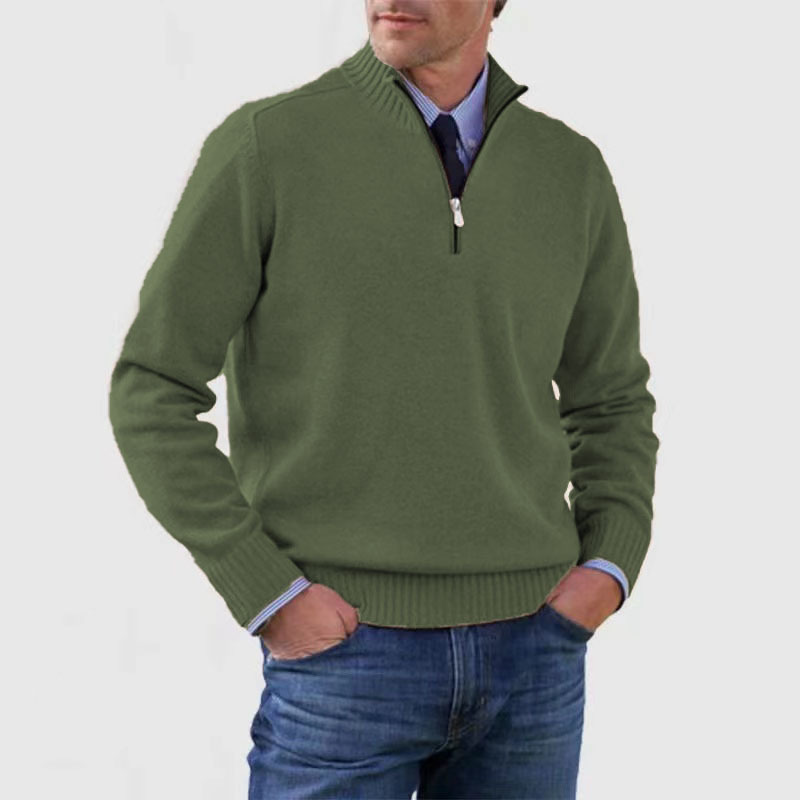 Camisola homem algodão gola alta fecho, malha macia e quente