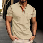 Polo masculino casual e versátil, corte regular, blend de algodão, manga curta
