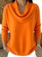 Camisola feminina lã merino gola cowl drapeada corte relaxado