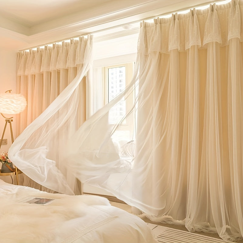 Cortinas blackout estilo princesa francês para quarto e sala, 2 peças com ganchos e argolas