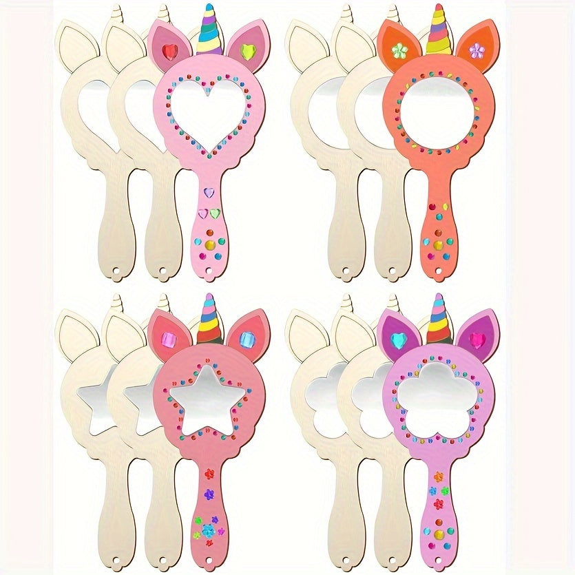 Espelhos de madeira DIY unicórnio, conjunto 12 peças, decoração de parede temática animal