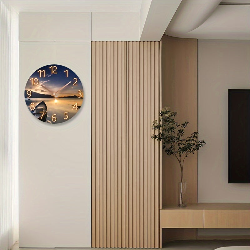 Relógio de parede silencioso redondo 30cm com moldura de vidro, design moderno náutico