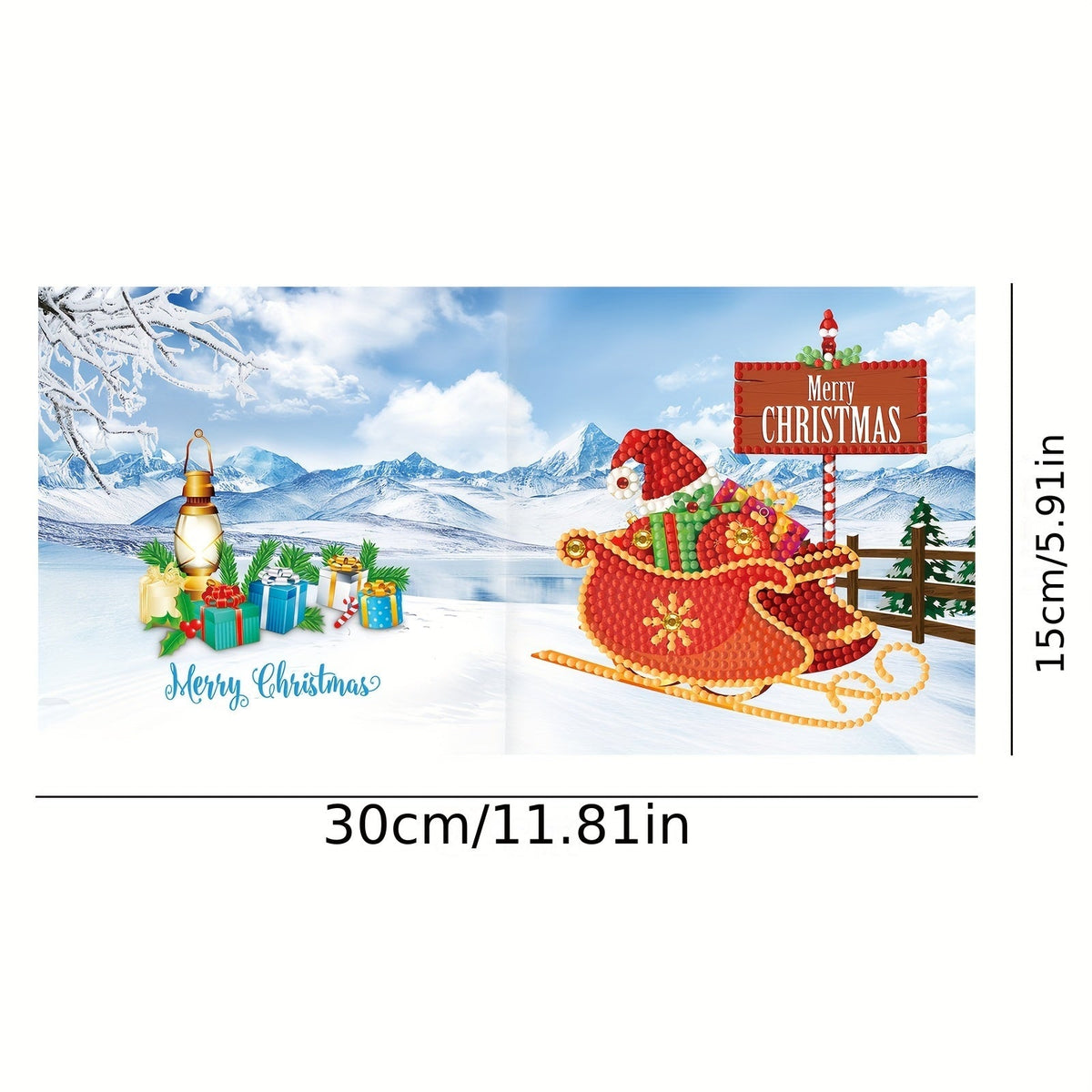 Kit 12 cartões de felicitações diamond painting Natal e Ano Novo com mosaico artesanal colorido