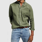 Camisa casual masculina manga longa com gola de lapela