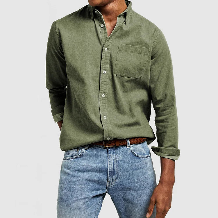 Camisa casual masculina manga longa com gola de lapela