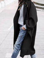 Casaco longo feminino oversized de inverno com fecho de botão único