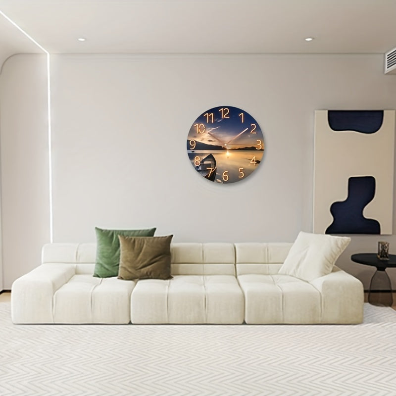 Relógio de parede silencioso redondo 30cm com moldura de vidro, design moderno náutico