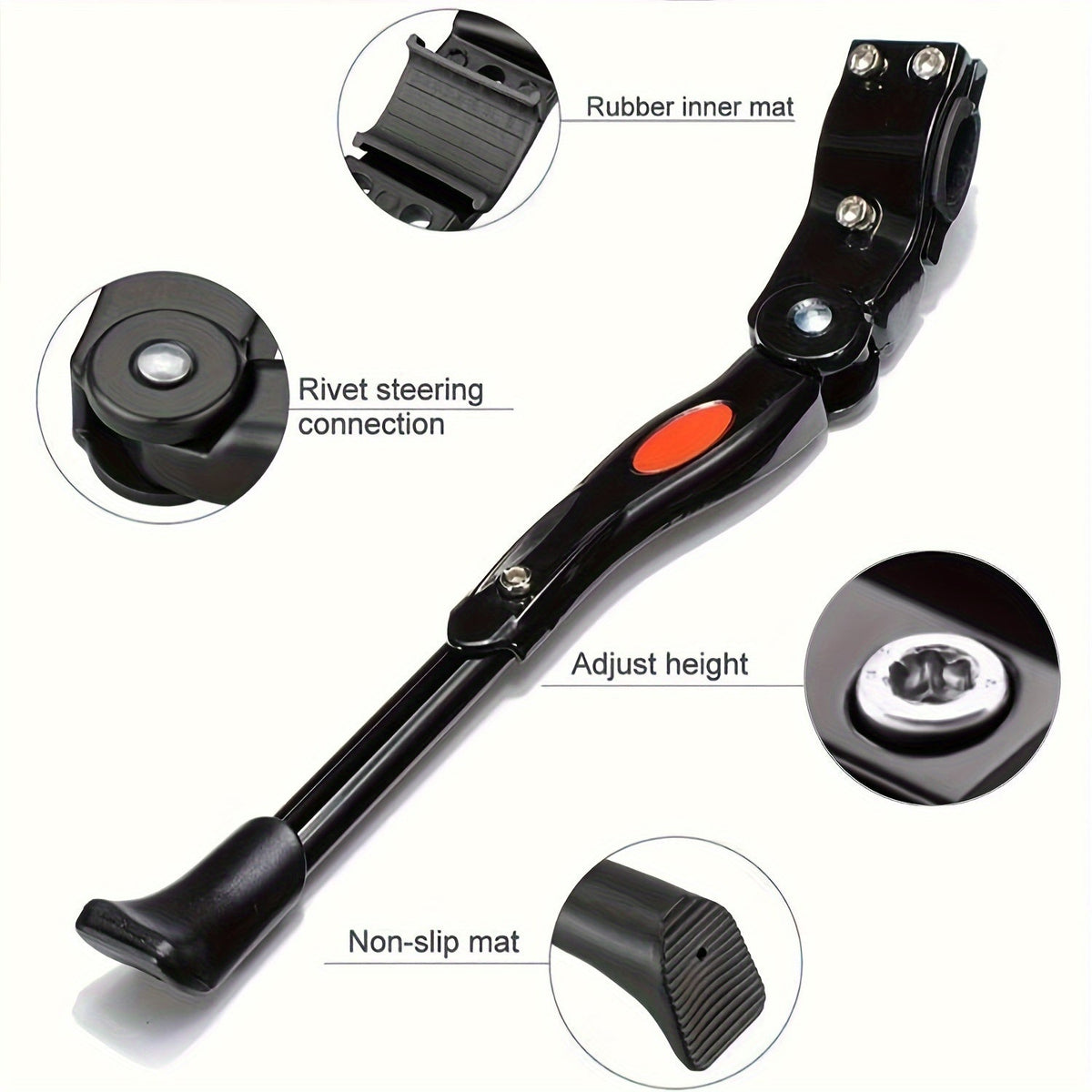 Suporte lateral para bicicleta regulável em alumínio, estável, altura ajustável 32,7 a 37,8 cm