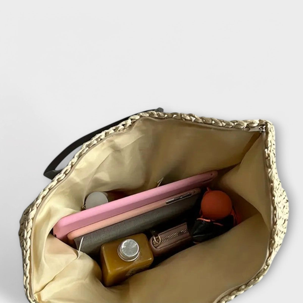 Bolsa de palha trançada feminina de ombro com alça firme