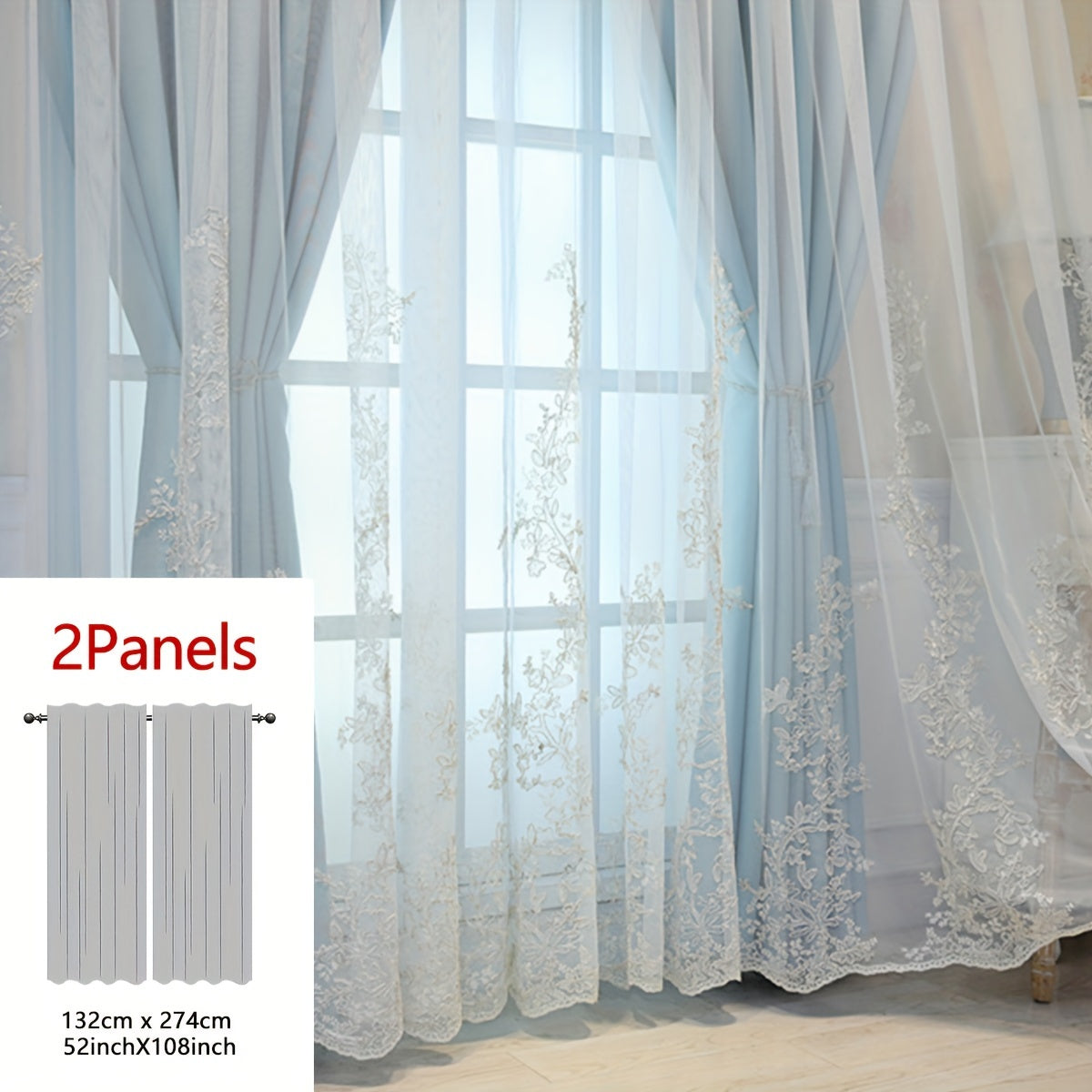 Cortinas bordadas fadas conjunto 2 painéis com filtragem de luz e argolas em poliéster