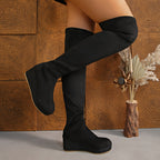 Botas acima do joelho femininas elásticas com cunha cano longo 55 cm
