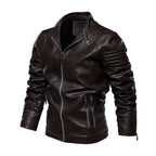 Biker jacket homem couro sintético com ombros estruturados e forro fleece