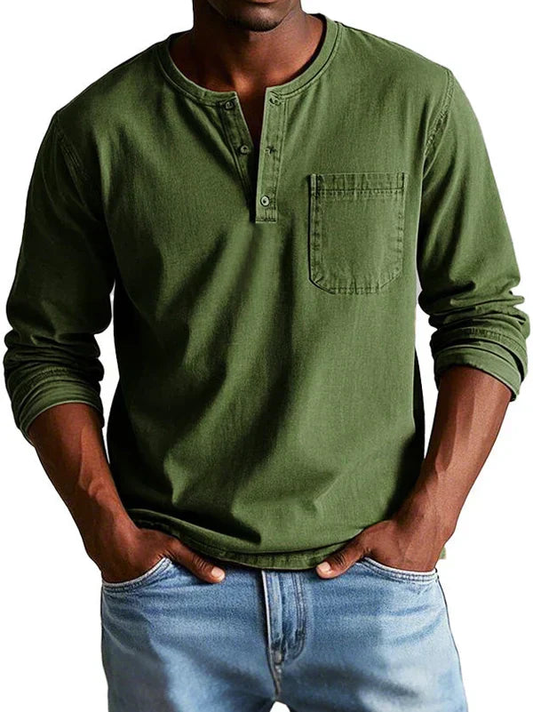 Camisa henley manga longa homem corte relaxado casual