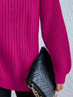 Camisola feminina gola alta canelada com fenda lateral outono inverno