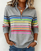 Pullover masculino listrado com zíper no decote caimento folgado