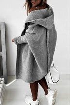 Cardigan oversize com capuz tricô feminino corte amplo