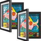 Molduras de arte magnéticas intercambiáveis com passe-partout, pack de 2, preto e madeira