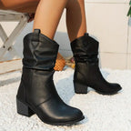 Botins ocidentais femininos Western com salto bloco até ao tornozelo