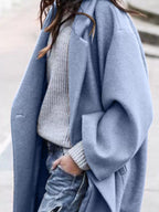 Casaco longo feminino oversized de inverno com fecho de botão único