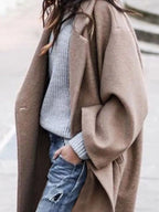 Casaco longo feminino oversized de inverno com fecho de botão único