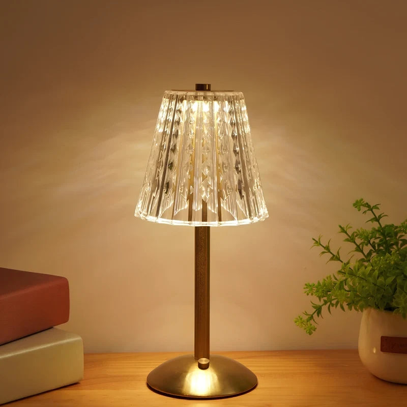 Candeeiro de mesa LED design cristal dourado sem fios com controlo tátil regulável