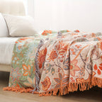 Manta de algodão com borla estilo boémio, padrão floral jacquard 200x230 cm