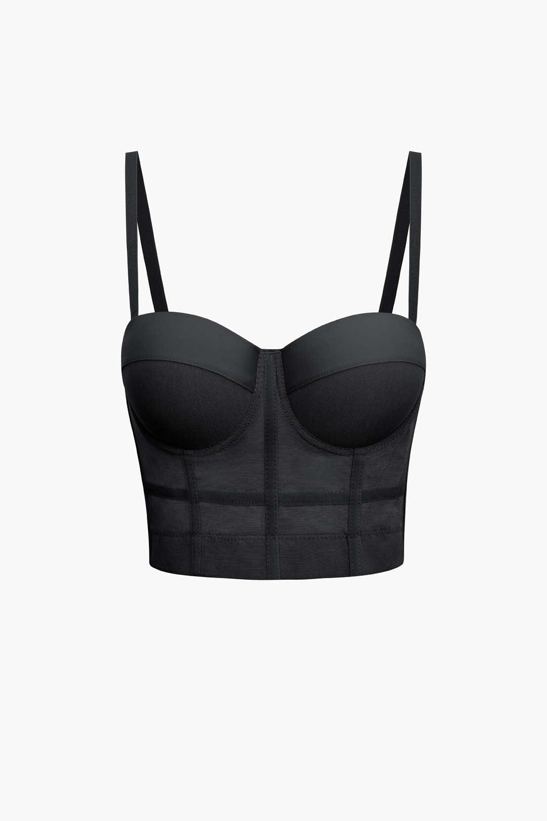 Top de renda feminino bustier com taças acolchoadas e alças ajustáveis