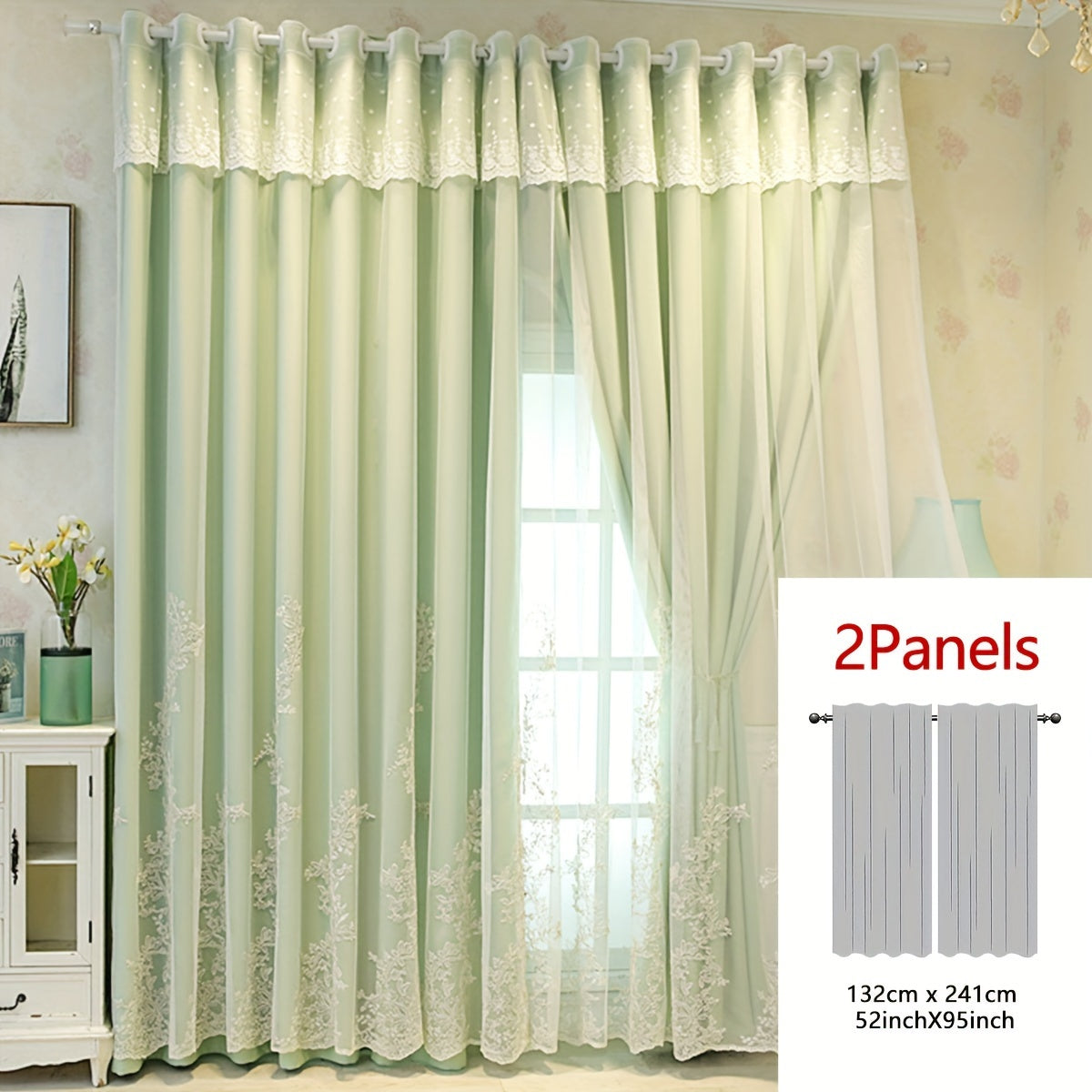 Cortinas bordadas fadas conjunto 2 painéis com filtragem de luz e argolas em poliéster