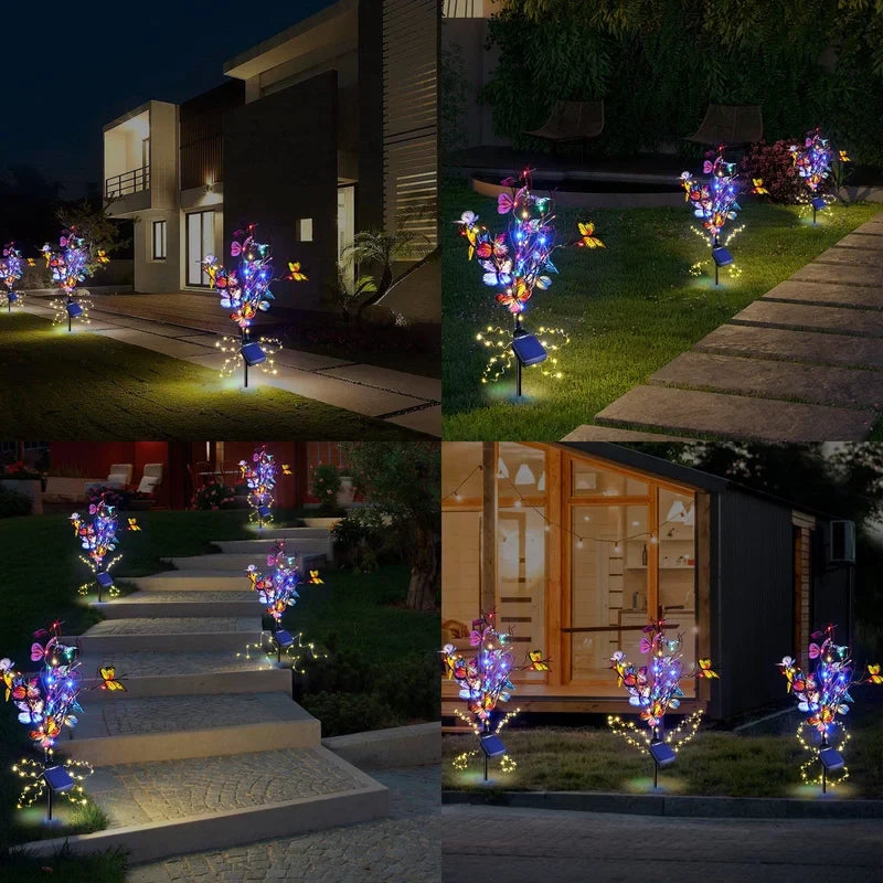 Luzes solares de borboleta para jardim, 56 LEDs, IP65, decoração exterior