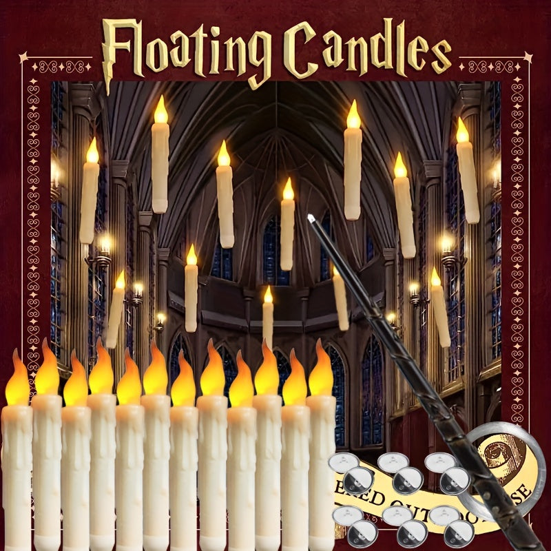 Velas LED flutuantes sem chama, conjunto 12 unidades com controlo remoto, decoração Natal e Halloween