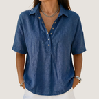 Camisa feminina de botões gola colarinho casual corte relaxado