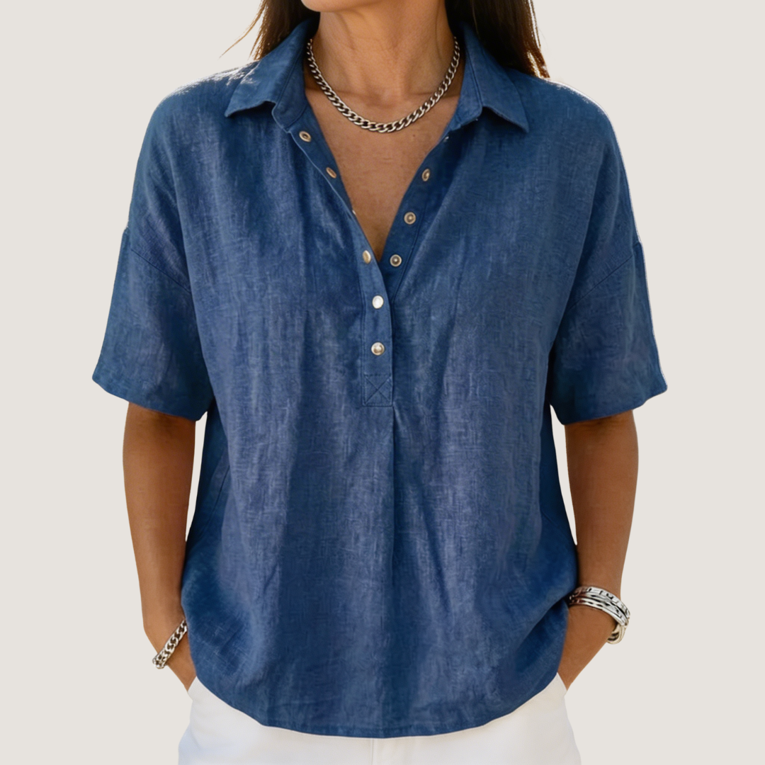 Camisa feminina de botões gola colarinho casual corte relaxado