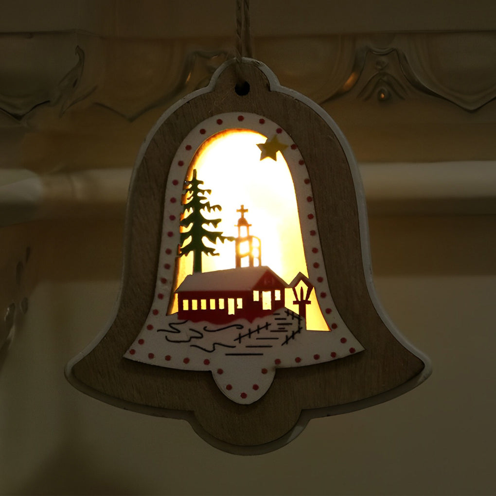 Enfeites de Natal em madeira decoração suspensa formas natalinas sino estrela árvore presente