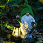 Gnomos Solares de Jardim em resina impermeável com luz LED branco quente e sensor de crepúsculo