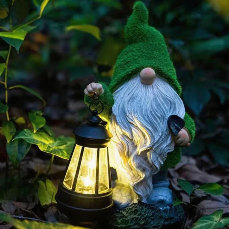 Gnomos Solares de Jardim em resina impermeável com luz LED branco quente e sensor de crepúsculo