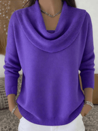 Camisola feminina lã merino gola cowl drapeada corte relaxado