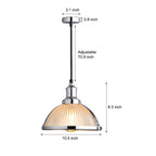 Candeeiro pendente retro com abajur de vidro riscado, 1 luz 40W, acabamento cromo e bronze