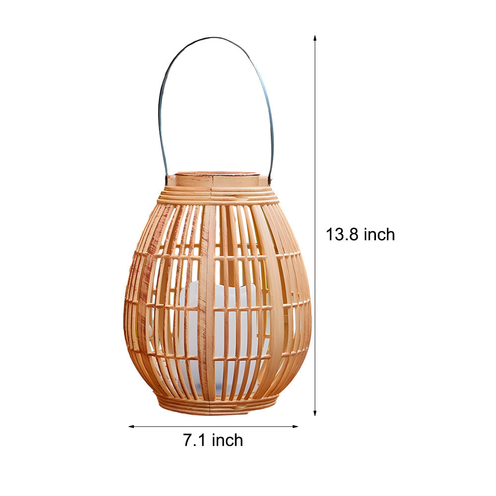 Lanterna solar exterior portátil impermeável com design bambu e luz LED quente