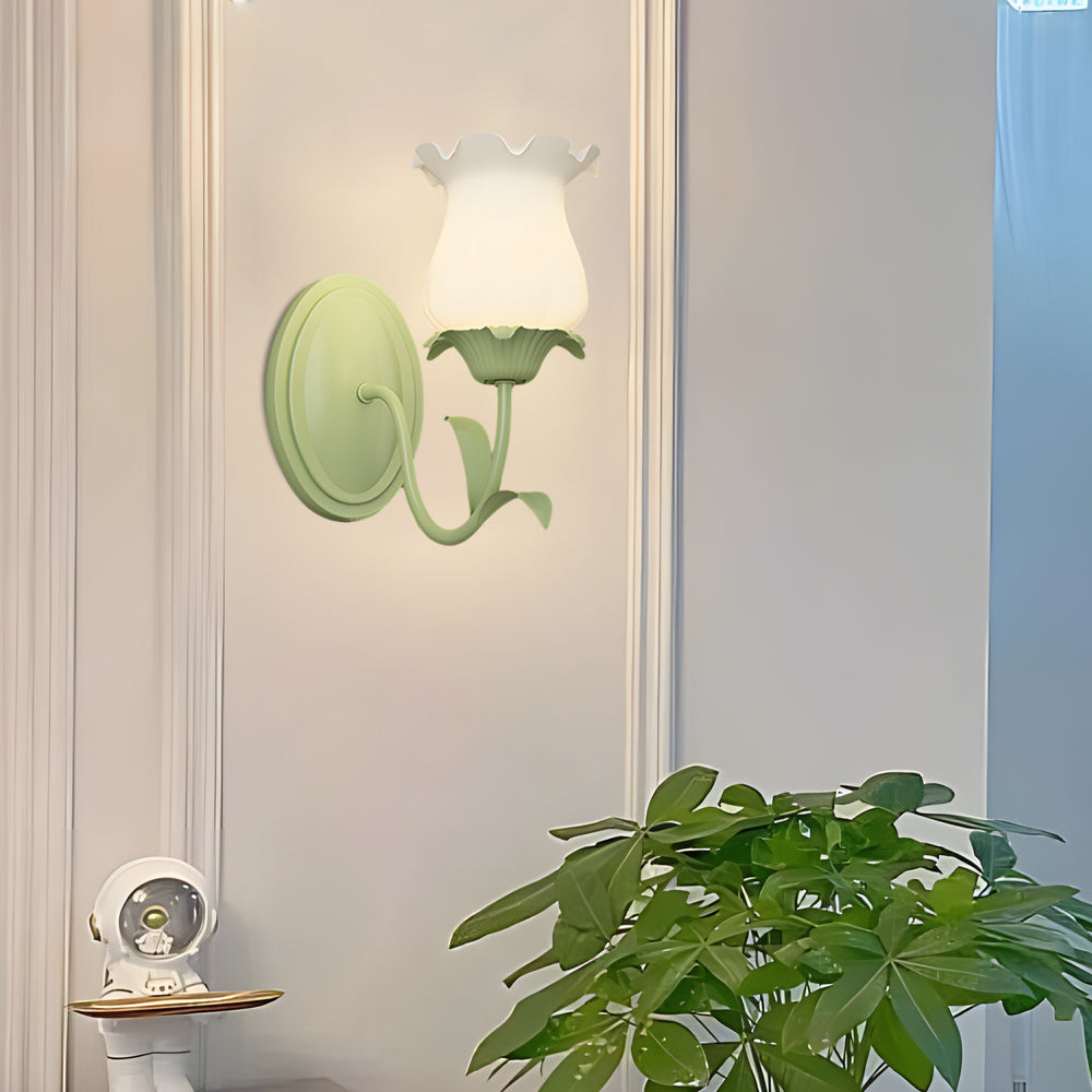 Candeeiro de parede em vidro design floral verde com 3 níveis de luz, moderno e elegante