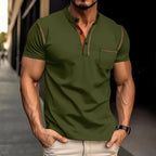 Polo masculino casual e versátil, corte regular, blend de algodão, manga curta