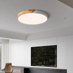 Candeeiro de teto LED design escandinavo com madeira natural, plafon moderno