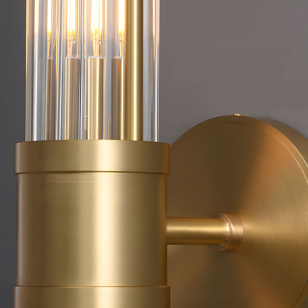 Candeeiro de parede moderno com vidro cilíndrico canelado em acabamento cromado e dourado, 1 ou 2 luzes