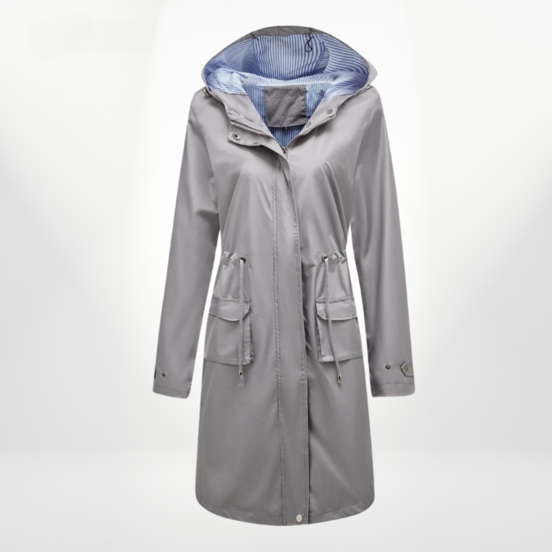 Casaco anorak feminino com capuz comprimento médio silhueta linha A